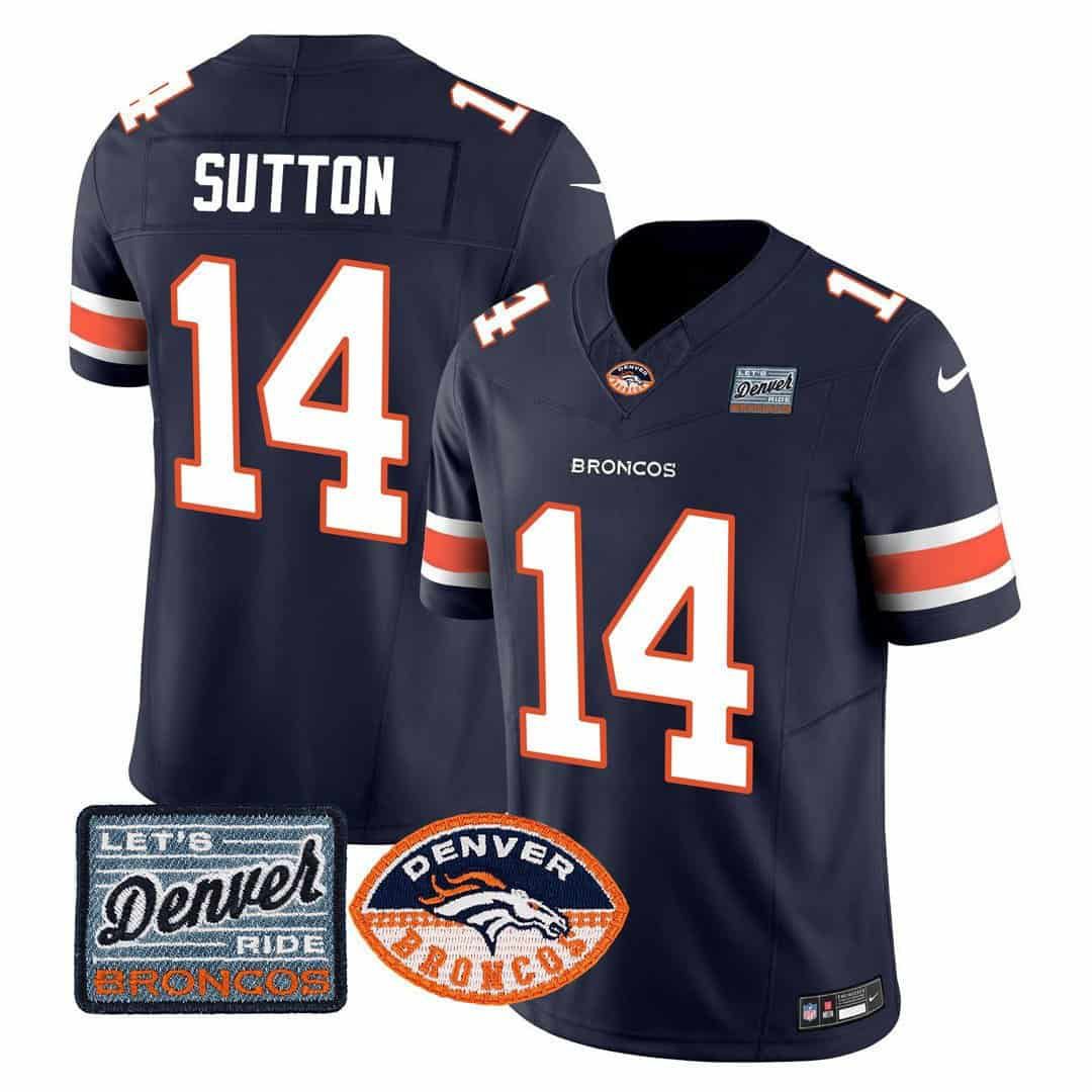 Men Denver Broncos 14 Sutton Blue 2024 Nike Logo Patch Limited NFL Jersey